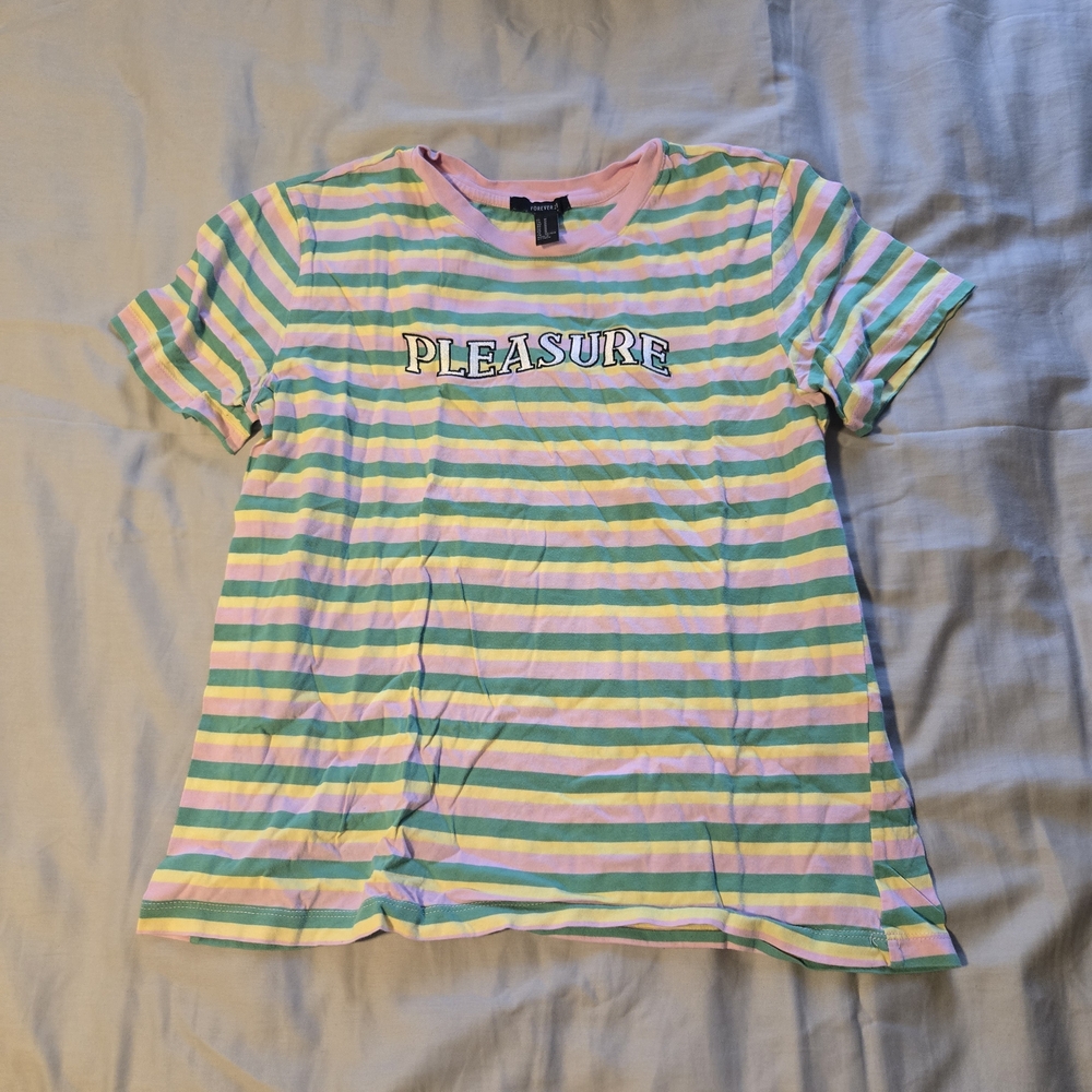 Forever 21 Pink Green Yellow Pastel Striped Tee